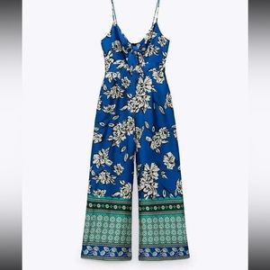 Zara Blue Floral Tie Bust Jumpsuit